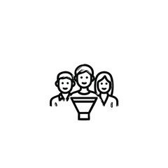Fototapeta premium Minimal Funnel Icon with People - Simple Line Art Vector 