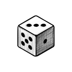 Game dice, dice game, hand drawn illustration, black pencil drawing, transparent background, PNG