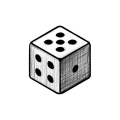 Game dice, dice game, hand drawn illustration, black pencil drawing, transparent background, PNG