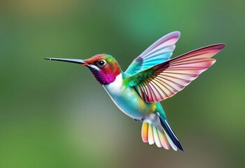 Fototapeta premium Elegant hummingbird with iridescent feathers, watercolor vector illustration, art, feathers