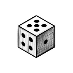 Game dice, dice game, hand drawn illustration, black pencil drawing, transparent background, PNG
