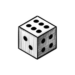 Game dice, dice game, hand drawn illustration, black pencil drawing, transparent background, PNG