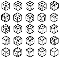 Rough dice game, game dices, set, hand drawn illustration, black pencil drawing, transparent background, PNG