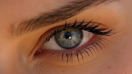 Close-up of blonde woman's blue eye with futuristic AI biometric scanning overlay displaying digital data analysis and identification technology interface elements - Powered by Adobe