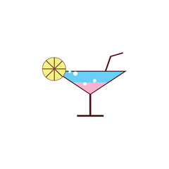 Simple flat drink icon with glass and straw