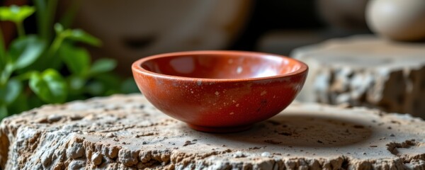 Small Speckled Red Ceramic Bowl on Rustic Wooden Surface