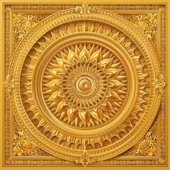 Naklejka premium Golden Mandala Ornament Luxury Floral Design 3D Carving Architectural Detail