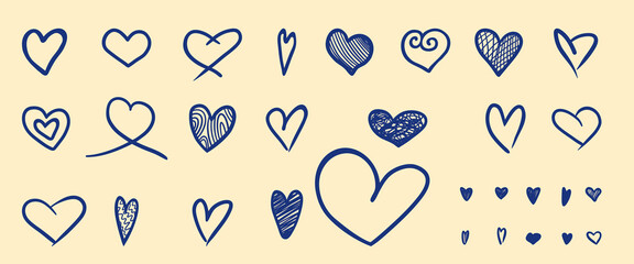 Hand drawn heart shapes collection. Vector illustration.