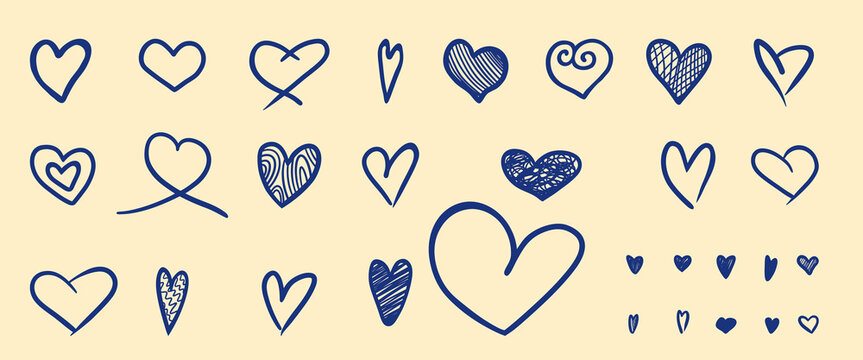 Hand drawn heart shapes collection. Vector illustration.