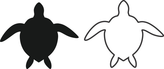Simple silhouette and outline of a sea turtle 