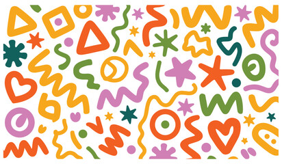Colorful Abstract Shapes Pattern on White Background Playful and Modern Design