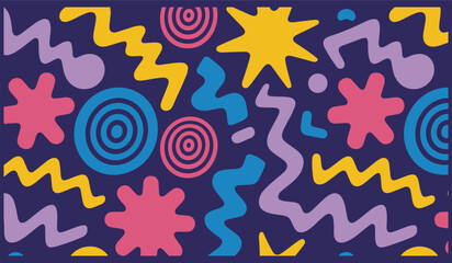 Colorful Abstract Pattern with Geometric Shapes on Dark Purple Background