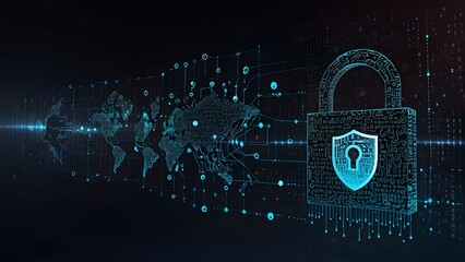 Cybersecurity Lock with Global Network Connection Background

