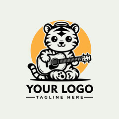 Cartoon tiger playing a guitar, sitting in front of a yellow circle.