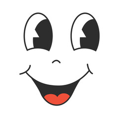 Comic happy face, cartoon retro character of 70s.