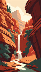 Scenic Desert Canyon with Tall Waterfall View