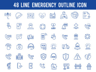 Emergency outline  editable stroke icon set. Containing Evacuation, emergency hotline, SOS ,emergency call, ambulance, help,  and more.. Vector illustration
