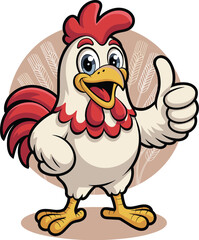 Cheerful Rooster Mascot with Thumbs-Up: Farm Animal Cartoon for Positive Branding