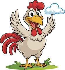 Cheerful Rooster Mascot: Cartoon Character with Spread Wings for Farm Animal Illustration