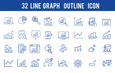 Graph  icon set. Containing  survey, prediction, analysis, statistics, chart, graph, growth, and more. Editable stroke. vector illustration