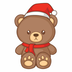 cute teddy bear with christmas hat character vector illustration design