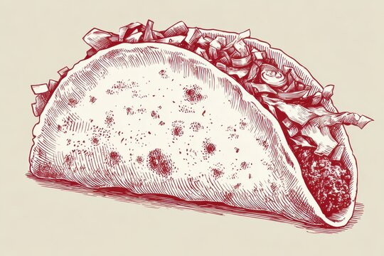recommend clip art: Mexican Food Outline. Drawing of a Taco - Mexican Street Food Illustration