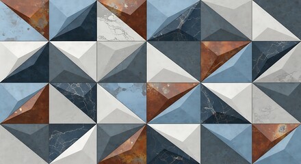 Geometric Abstract Triangle Pattern Blue, Grey, and Rust Hues Texture