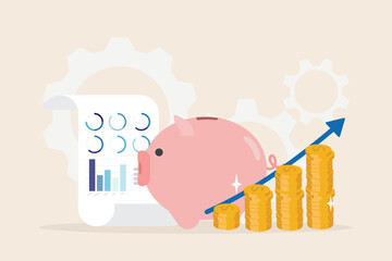 Financial saving money for retirement concept. Money management, strategy or plan for high return investment. Data analysis risk management and security for growth earning. flat vector illustration.