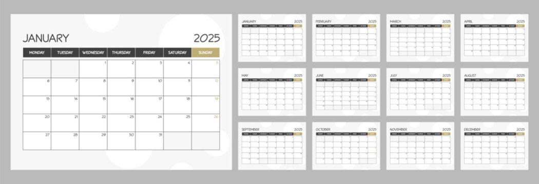 2025 monthly blank calendar planner schedule with week starts on Monday