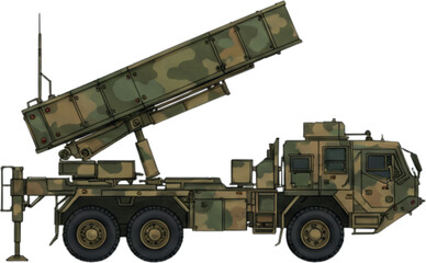 Realistic Patriot Air Defense System | Camouflage Military Vector with TEL & Elevated Missile Launcher

