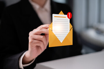 Business man receive send electronic mail email computer laptop smartphone mail marketing business...
