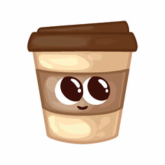 Coffee cup kawaii cartoon character. Vector illustration.