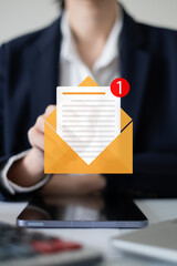 Business man receive send electronic mail email computer laptop smartphone mail marketing business...