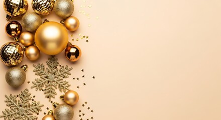 Elegant Gold and Champagne Christmas Ornament Decorations Festive Holiday Background