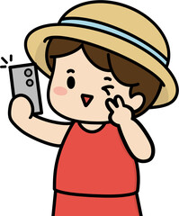 셀카 찍는 아이 일러스트