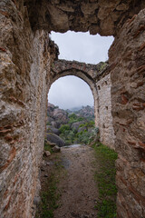 Historical places on the magnificent Latmos trekking route. Latmos Carian road,
Yediler Monastery and Castle. Historical ruins on the Latmos Carian road.Muğla, Turkey.
