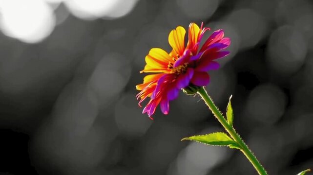 Slow Motion 4K Macro Video of a Bright Yellow and Pink Flower with Background in Black and White