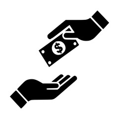 Money transaction icon, hand giving dollar cash to another hand, financial exchange, payment symbol, business deal, salary payment, loan repayment, banking services, ecommerce concept