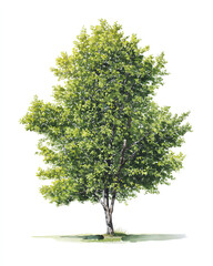 alder tree watercolor illustration on white