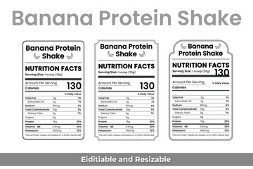 nutrition facts, nutrition facts label, banana protein shake, protein nutrition label, shake nutrition label, editable nutrition facts, fitness supplement label, smoothie nutrition facts,