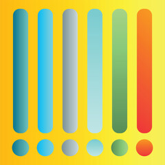 Cool and warm tone gradient bars and circles on a yellow background, displaying a unique color selection