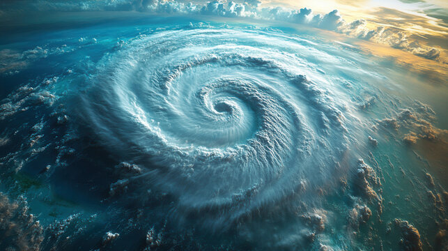 hurricane system forming over florida coast from space, violent winds and clouds