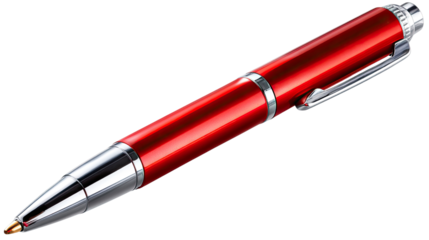 Red Pen of Precision: A detailed shot of a shiny, ruby-red pen, symbolizing the elegance and accuracy in writing. A blend of luxury and utilitarian.