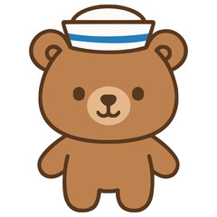 cute bear wearing sailor hat flat color vector illustration template design
