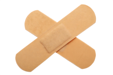 Beige adhesive bandages crossed on transparent background isolated on a transparent background