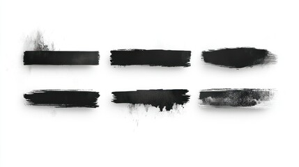 Six Black Ink Brush Strokes on White Background: Abstract Art Design Elements