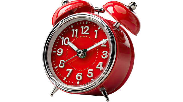 Red Alarm Clock: A vibrant red alarm clock with silver accents, showcasing the classic design and functionality of timekeeping.