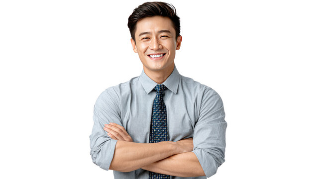 Confident Professional: A self-assured professional radiates a warm smile, arms folded with a sense of mastery and confidence in his tailored attire.