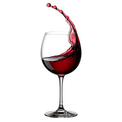A wine glass filled with deep red wine isolated on transparent white background