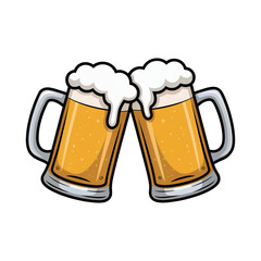 Two beer mugs toasting isolated on transparent white background